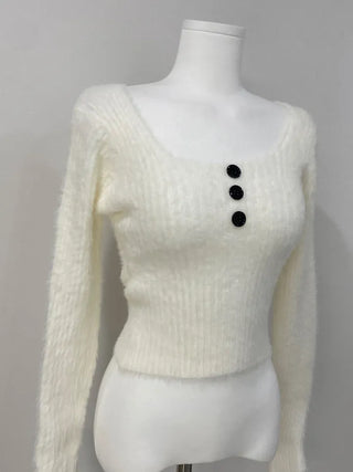 Button angora knit tee