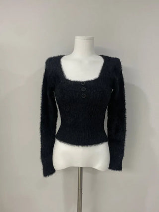 Button angora knit tee