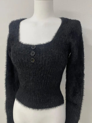 Button angora knit tee