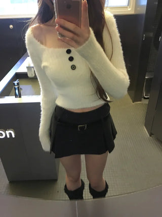 Button angora knit tee