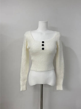 Button angora knit tee