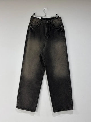 Brown washed wide denim pants