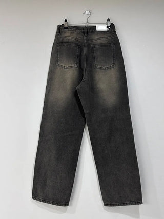 Brown washed wide denim pants