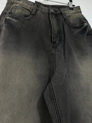 Brown washed wide denim pants