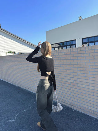 Brown washed wide denim pants