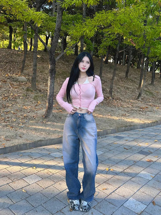 Slap pink washed denim pants