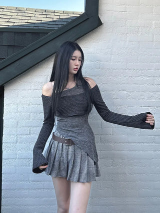 Ina Houndstooth Low Pleated Mini Skirt