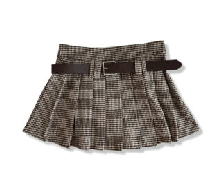 Ina Houndstooth Low Pleated Mini Skirt