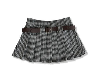 Ina Houndstooth Low Pleated Mini Skirt