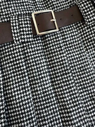 Ina Houndstooth Low Pleated Mini Skirt