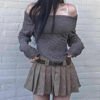 Ina Houndstooth Low Pleated Mini Skirt