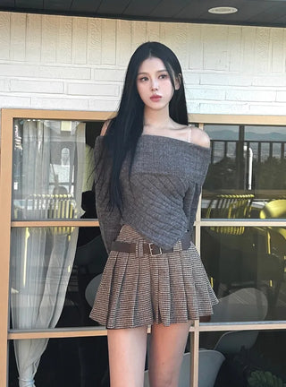 Ina Houndstooth Low Pleated Mini Skirt