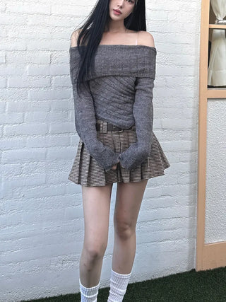 Ina Houndstooth Low Pleated Mini Skirt