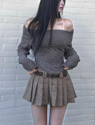 Ina Houndstooth Low Pleated Mini Skirt