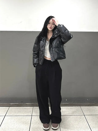 Fleece one-tuck wide training pants