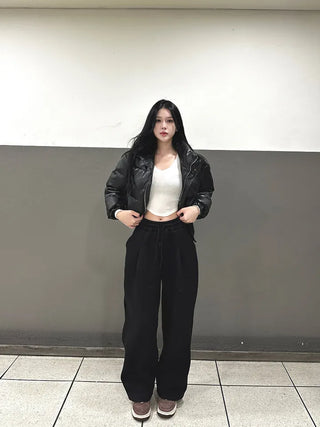 Fleece one-tuck wide training pants