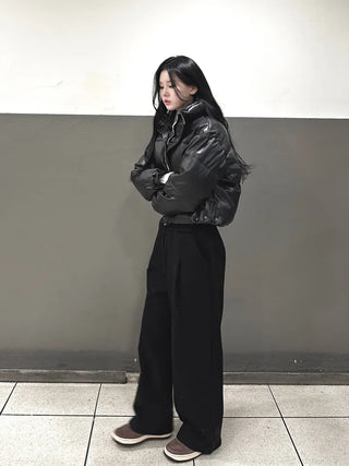 Fleece one-tuck wide training pants