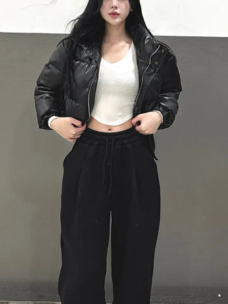 Fleece one-tuck wide training pants