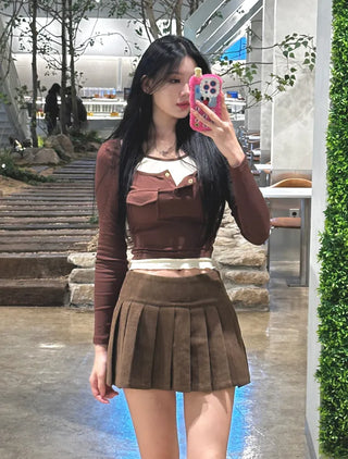 Corduroy pleated mini skirt