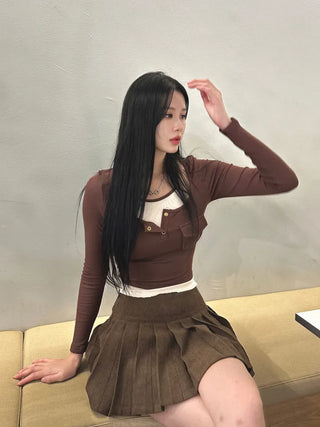 Corduroy pleated mini skirt