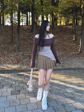 Corduroy pleated mini skirt