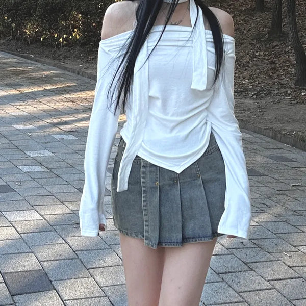 Blanc muffler off-shoulder tee