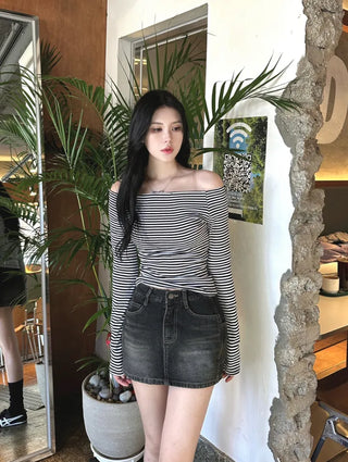 Striped Slim Off-Shoulder Tee