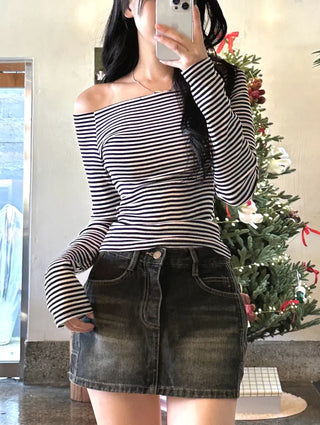 Striped Slim Off-Shoulder Tee