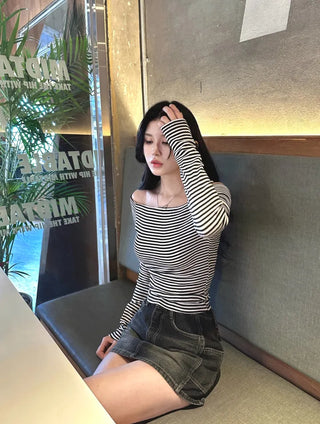 Striped Slim Off-Shoulder Tee