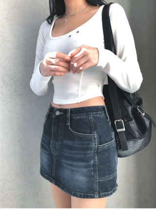 Pocket denim skirt