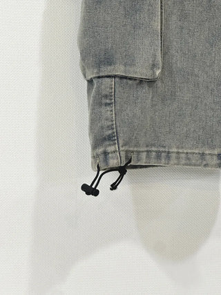 Washed cargo strap denim pants