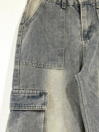 Washed cargo strap denim pants