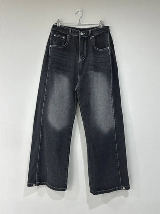Side pin tuck washed denim pants