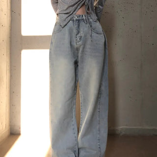 Side pin tuck washed denim pants