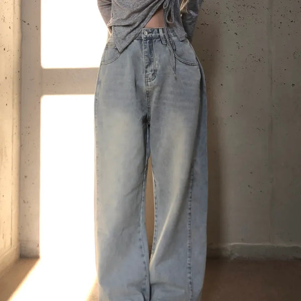 Side pin tuck washed denim pants