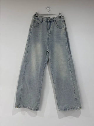 Side pin tuck washed denim pants