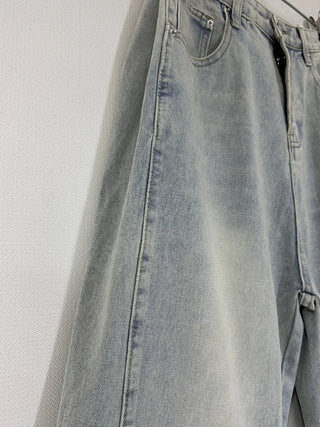 Side pin tuck washed denim pants