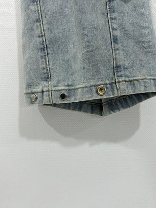 Side pin tuck washed denim pants