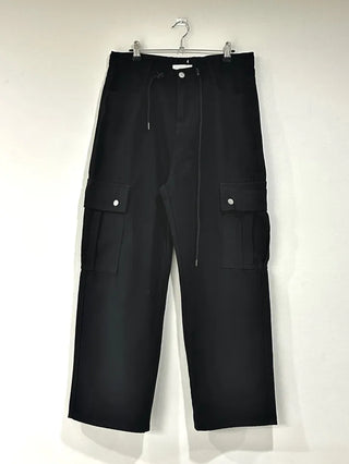Black string cargo pants