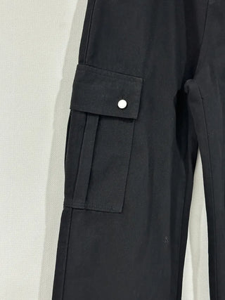 Black string cargo pants