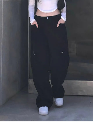 Black string cargo pants