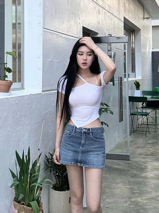 Riva Unbalanced Off-White Tee