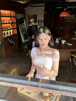 Riva Unbalanced Off-White Tee