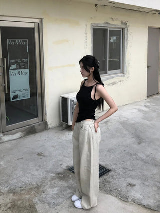 Side pin tuck cotton pants