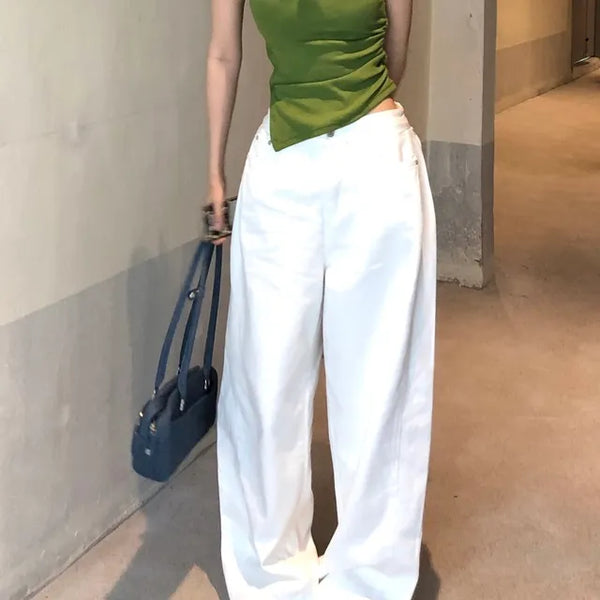 Side pin tuck cotton pants