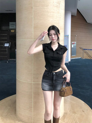 Peach Pocket Collar Tee