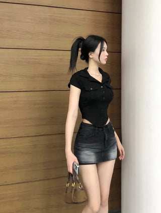 Peach Pocket Collar Tee