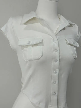 Peach Pocket Collar Tee