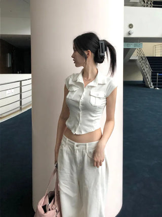 Peach Pocket Collar Tee