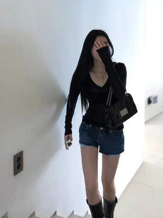 Deep Blue Raw Denim Shorts